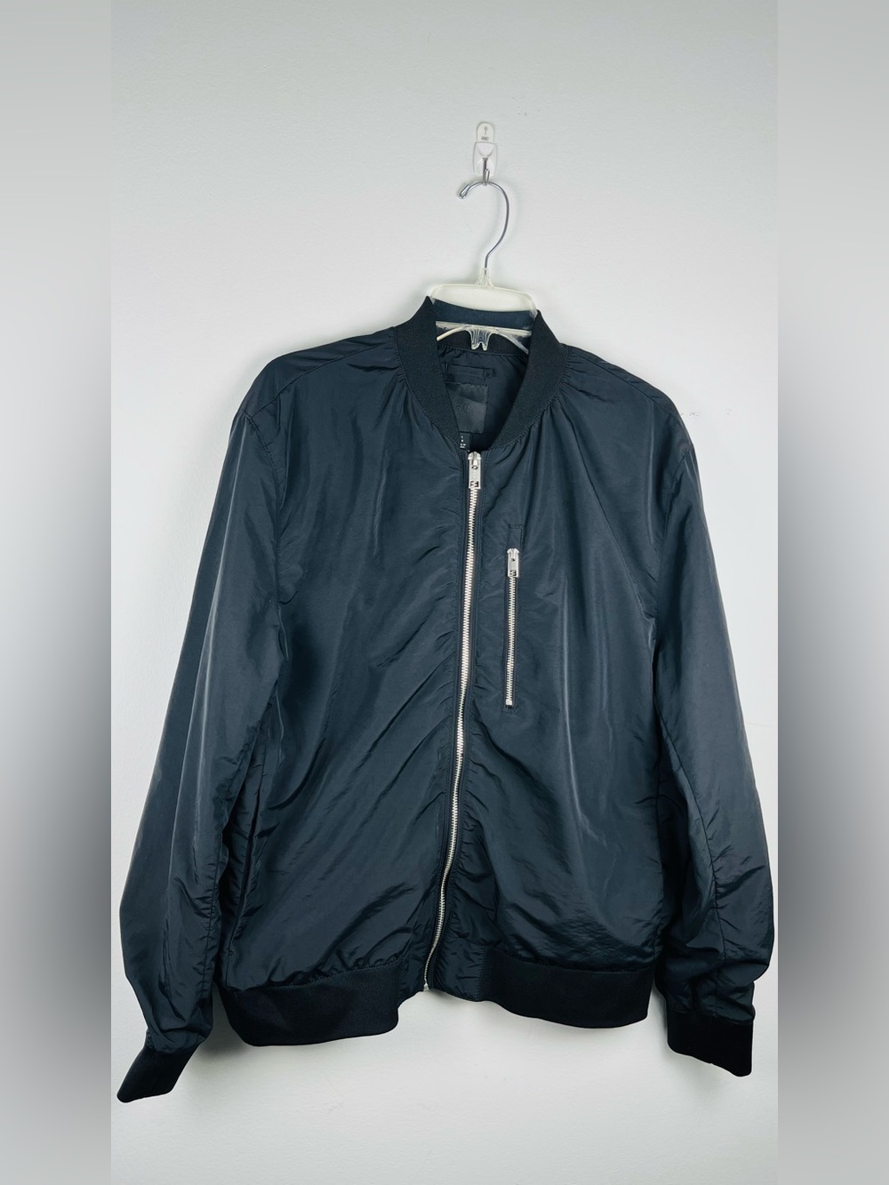 H&M Men's Black Bomber Jacket with Chest Zip Pocket Size L